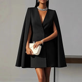 Commuter double-breasted cape-style solid color suit dress