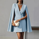 Commuter double-breasted cape-style solid color suit dress