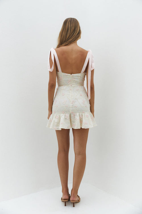 Blossom Embellish Mini Dress Cream