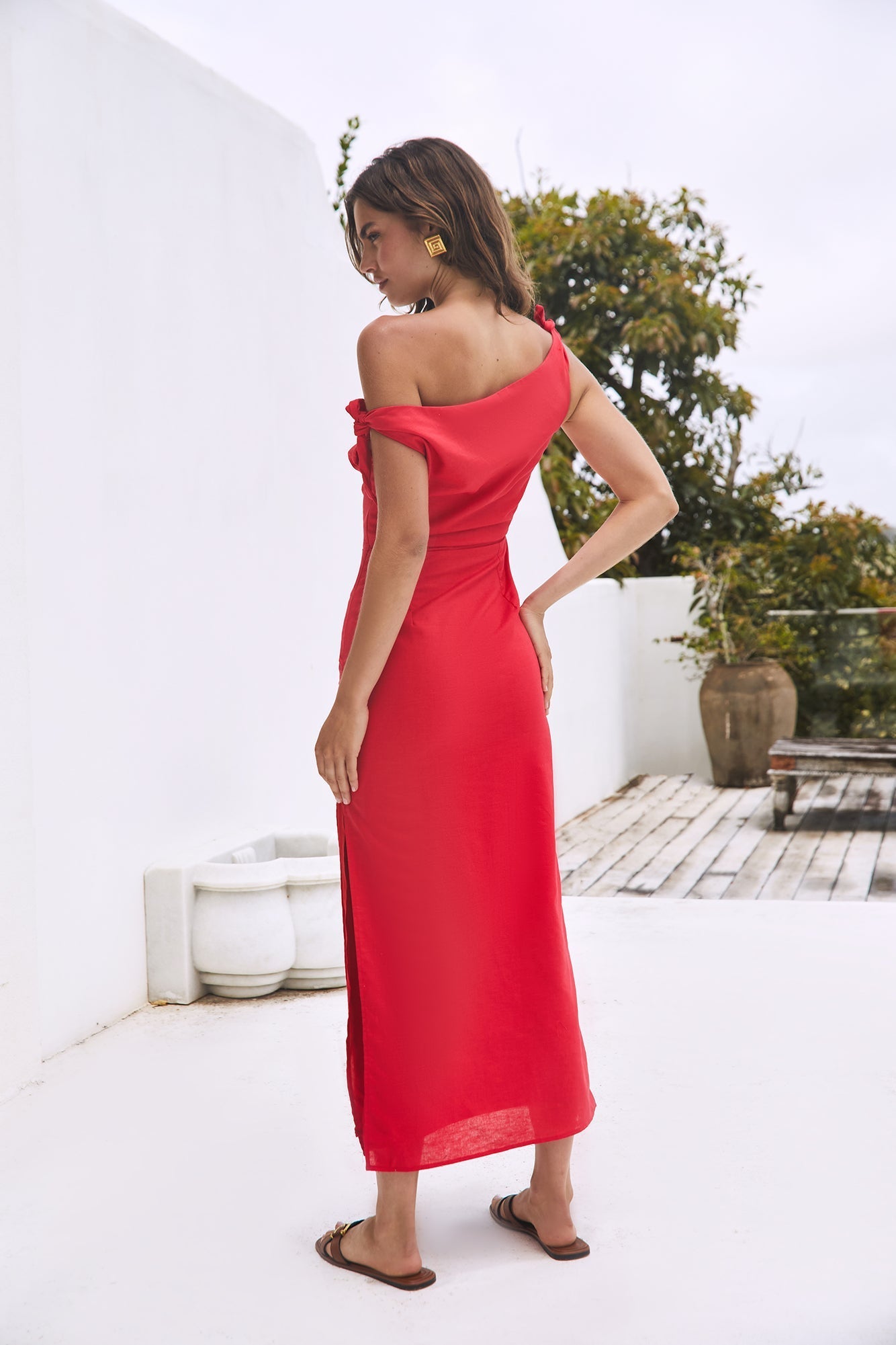 Arctic Allure Linen Maxi Dress Red