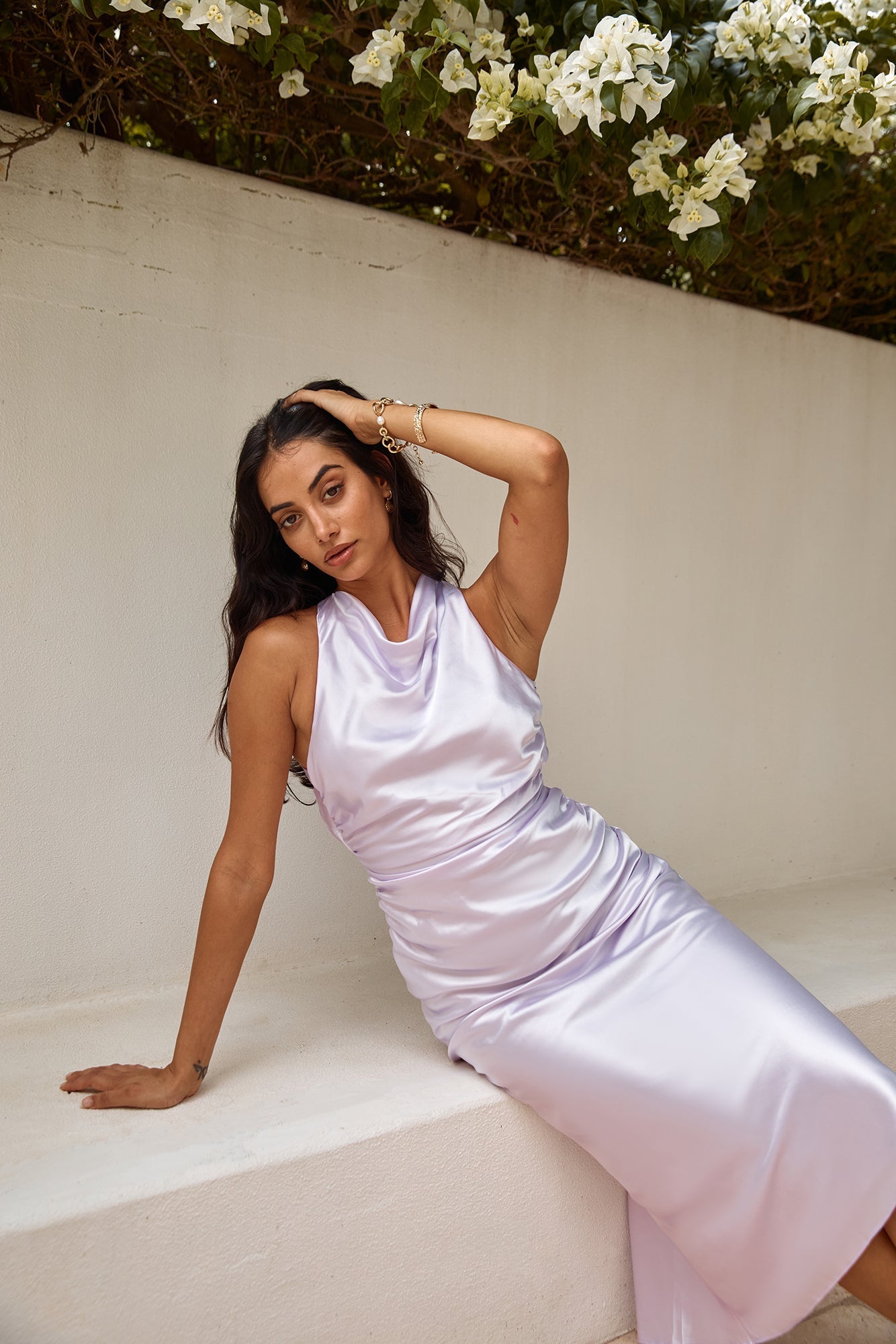 ARESS MILANO J'adore Satin Maxi Dress Lilac