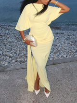 Yellow Cape Backless Maxi Dress