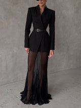 Elegant Asymmetrical Slim Fit Suit Jacket Two-Piece Set