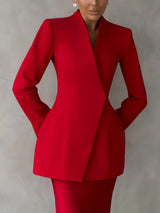 Elegant Asymmetrical Slim Fit Suit Jacket Two-Piece Set