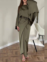 Minimalist Loose Shirt And Lace-up Skirt Suit-Shirt