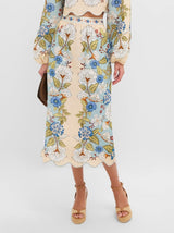 Retro Floral Embroidered Crop Top & Midi Skirt Two-Piece Set