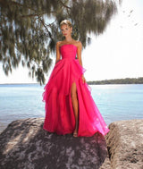 Tube Top Front Slit Multi-layer Maxi Dress