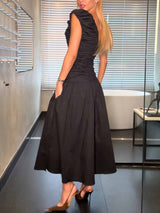 Elegant Pleated V-neck Midi Dress