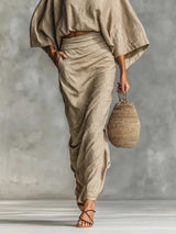 Casual Batwing Sleeve Top & Skirt Two-piece Set