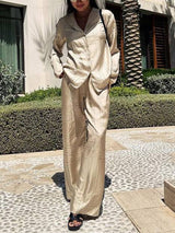 Geometric Letter Print Shirt Wide Leg Suit-Shirt