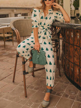 Casual Fashion Geometric Print Lace-Up Jumpsuit