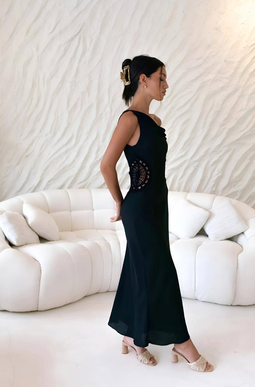 Moonlight Dancer Off Shoulder Maxi Dress Black