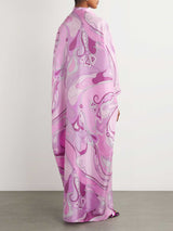 Retro Glam Pink Swirl Print Kaftan Maxi Dress