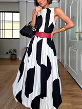 Elegant Classic Contrast Color Lantern Maxi Dress