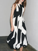 Elegant Classic Contrast Color Lantern Maxi Dress