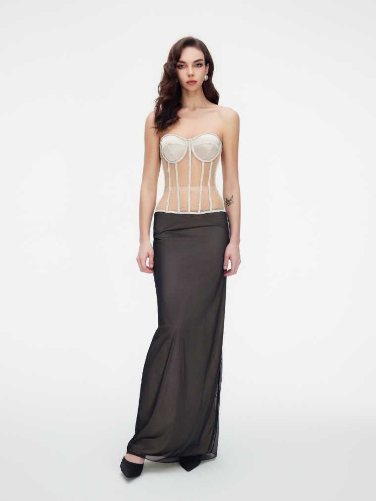 Beige Secret-Form Bra with Rhinestones