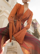 Casual Bell-Sleeve Wrap-Up Tie-Down Top