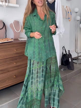 Unique Tie-Dye Patchwork Chiffon Wide-Leg Pants