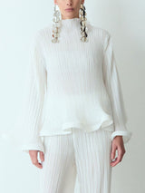 Elegant Ruffled Pleated Long-Sleeve Top