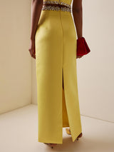 Exquisite Rhinestone-Embellished Puff Sleeve Top And Slit Maxi Skirt Set