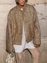 Retro Sequin Zip-Up Long Sleeve Jacket