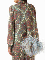 Retro Paisley Print Choker-Neck Shirt