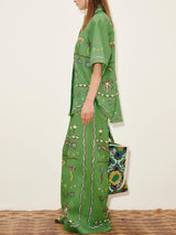 Unique Casual Sun Dancer Print Elastic Waist Loose Pocket Wide-Leg Pants