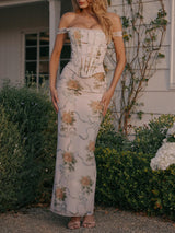 Retro Print Corset Maxi Dress