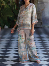 Playful And Elegant Digital Print Flared Sleeve Loose Oversized Shirt