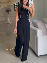 Elegant Off-Shoulder Tie-Up Slim Fit Straight Jumpsuit