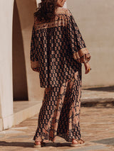 Boho Printed Draped Loose Maxi Skirt