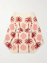 Unique Tropical Edge Palm Tree Print Cutout Linen Mini Dress