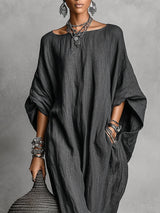 Casual Linen Batwing Sleeve Loose Maxi Dress