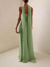 Elegant Sleeveless Pleated Long Skirt With Ribbon Strapless Dress