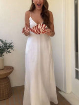 Sophisticated Resort Style Linen Blend Pocket Maxi Dress