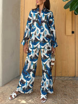 Unique Printed Elastic-Waist Wide-Leg Pants