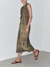 Exquisite Abstract Tie-Dye Print Linen Sleeveless Vacation Midi Dress