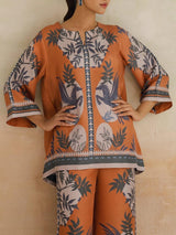 Retro Modern Floral Print Contrast Loose Oversized Shirt