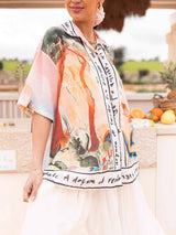 Unique Casual Print Lapel Short Sleeve Button-Down Oversized Shirt