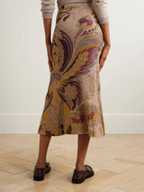 Fashion Paisley Print Gradient Knit Midi Skirt