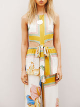 Fashionable Printed Patchwork Lace-Up Jumpsuit