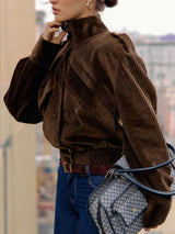 Chic Casual Biker-Style Corduroy Jacket