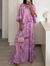 Casual Satin Placement Print Flared Maxi Skirt