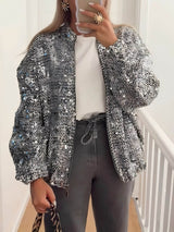 Retro Sequin Zip-Up Long Sleeve Jacket