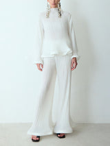 Elegant Ruffled Pleated Long-Sleeve Top
