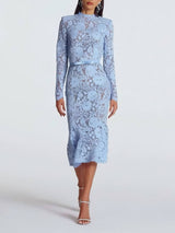 Elegant Lace Belted Long Sleeve Mermaid Midi Dress