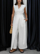 Elegant Sleeveless Belted Wide-Leg Jumpsuit