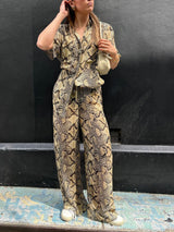 Modern Feel Satin Unique Snake Print Button Down Loose Shirt