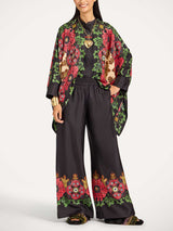 Exquisite Satin Floral Print Kimono Shirt