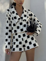 Exquisite Crochet Grid Pattern Long Sleeve Jacket